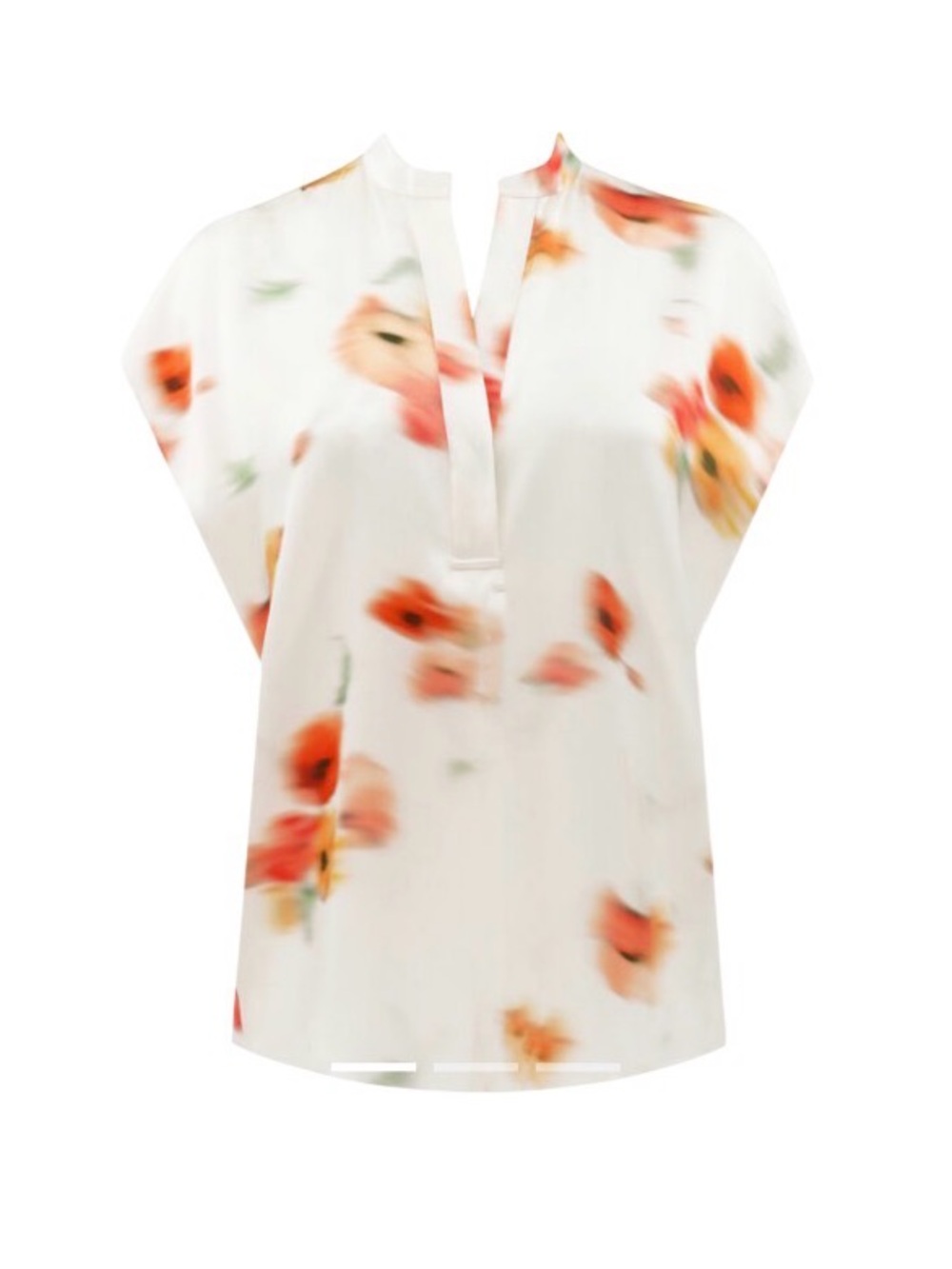 VINCE Blurred Poppy 100% Silk Pullover Blouse V-Neck Cap Sleeve Size Large Cream